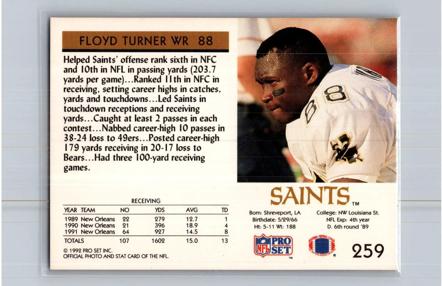 1992 Pro Set #259 Floyd Turner New Orleans Saints - Football Card Single