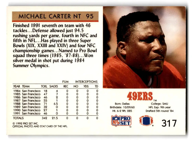 1992 Pro Set #317 Michael Carter - Football Card Single