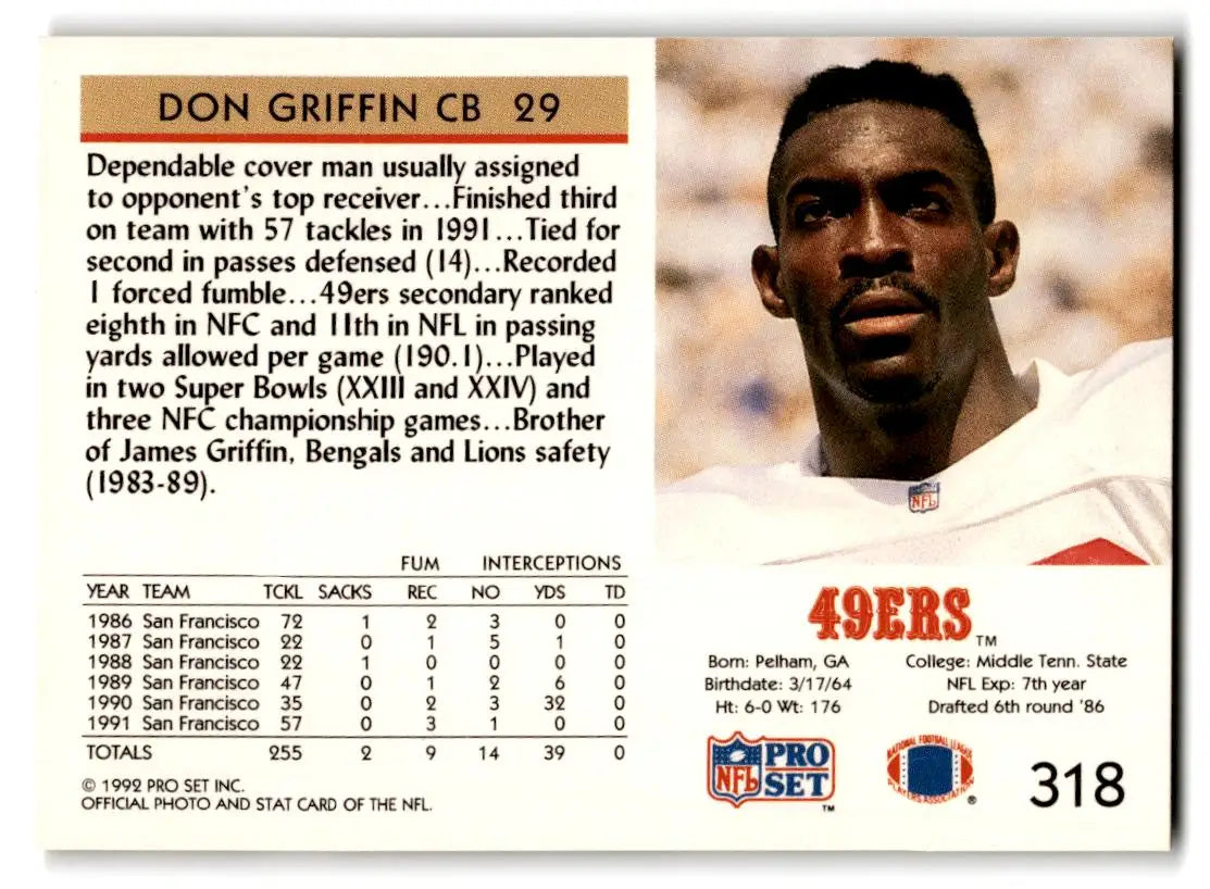 1992 Pro Set #318 Don Griffin - Football Card Single