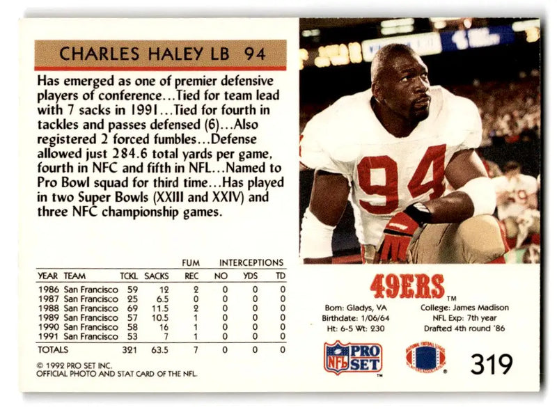 1992 Pro Set #319 Charles Haley - Football Card Single