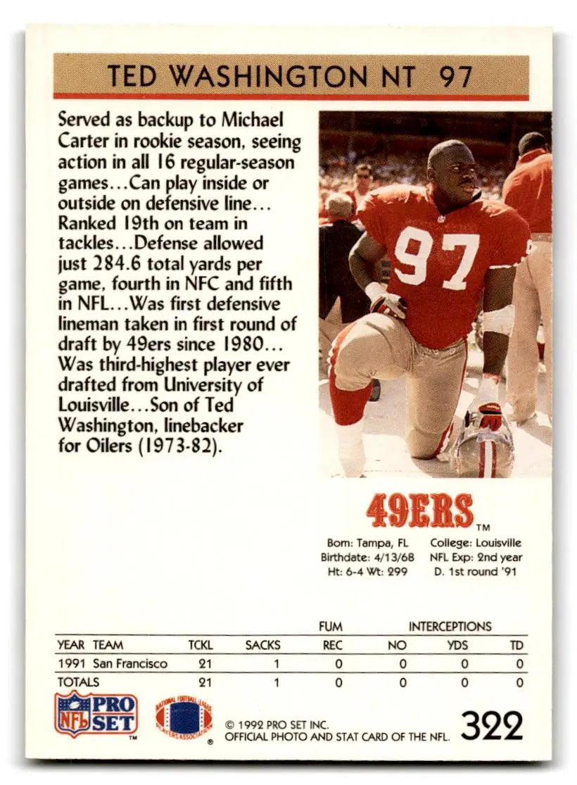 1992 Pro Set #322 Ted Washington - Football Card Single