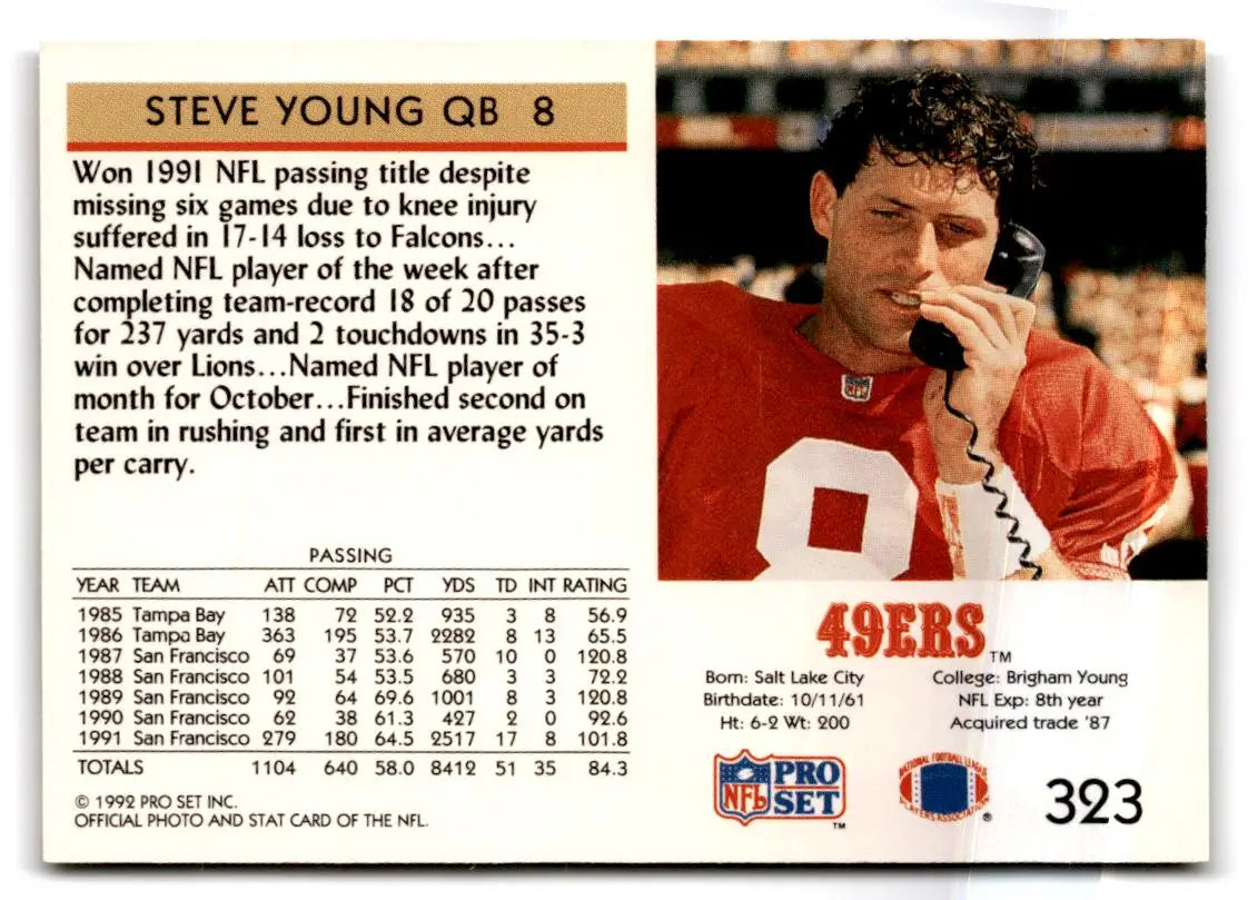 1992 1992 Pro Set #323 Steve Young San Francisco 49ers FOOTBALL Cards - Football Card Single