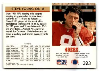 1992 1992 Pro Set #323 Steve Young San Francisco 49ers FOOTBALL Cards - Football Card Single