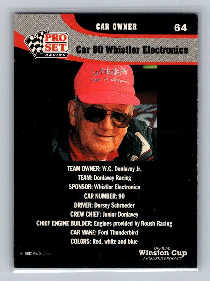 1992 Pro Set #64a Car 90 Whistler Electronics Donlavey Racing - Racing Card Single