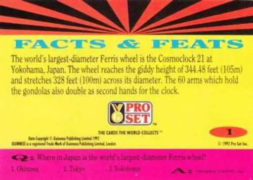 Ferris wheel facts card from 1992 Pro Set Guinness Book Of Records original gloss