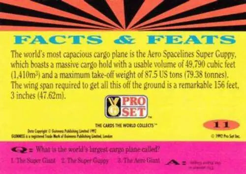 Cargo plane facts card from 1992 Pro Set Guinness Book Of Records original gloss