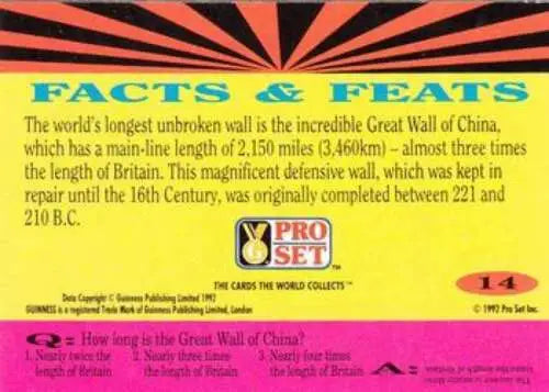 Original gloss trading card featuring facts about the Great Wall of China