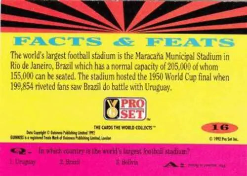 1992 Pro Set Football facts card with original gloss, cards typically sell well