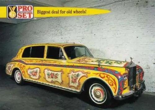 Decorated yellow Rolls Royce featured in 1992 Pro Set Guinness Book Of Records card