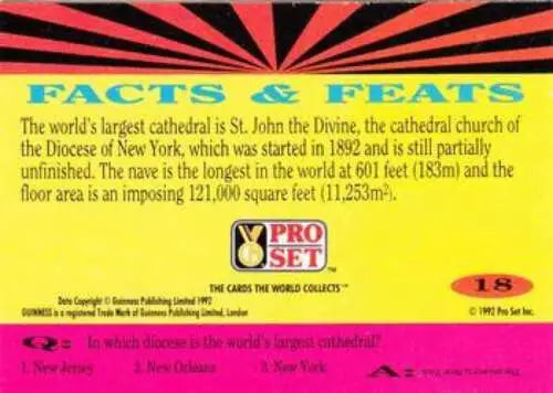 Trading card featuring cathedral facts from 1992 Pro Set Guinness Book of Records