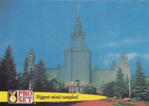 Imposing Stalinist skyscraper in 1992 Pro Set Guinness Book Of Records trading card