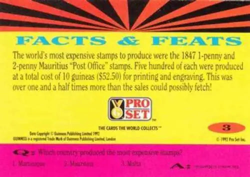 Vintage trading card 1992 Pro Set Guinness Book Of Records in original gloss condition