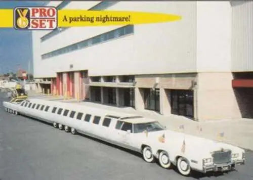 Extremely long white limousine in 1992 Pro Set Guinness Book Of Records cards typically sell