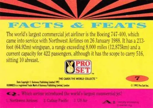 1992 Pro Set Guinness Book Of Records #7 Jet-set giant! NM-MT - Non-Sports Card Single