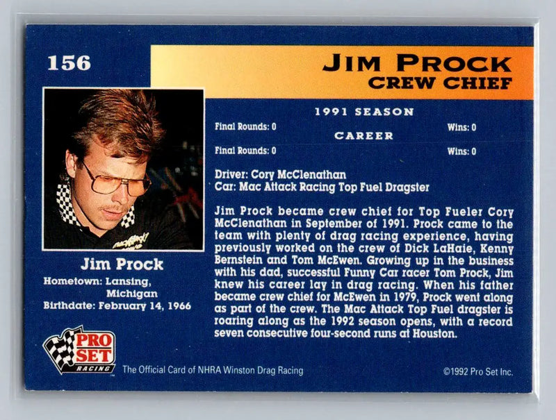 1992 Pro Set NHRA #156 Jim Prock - Racing Card Single