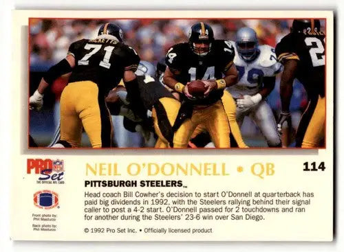 1992 Pro Set Power #114 Neil O’Donnell Pittsburgh Steelers Football ID:63155 - Football Card Single