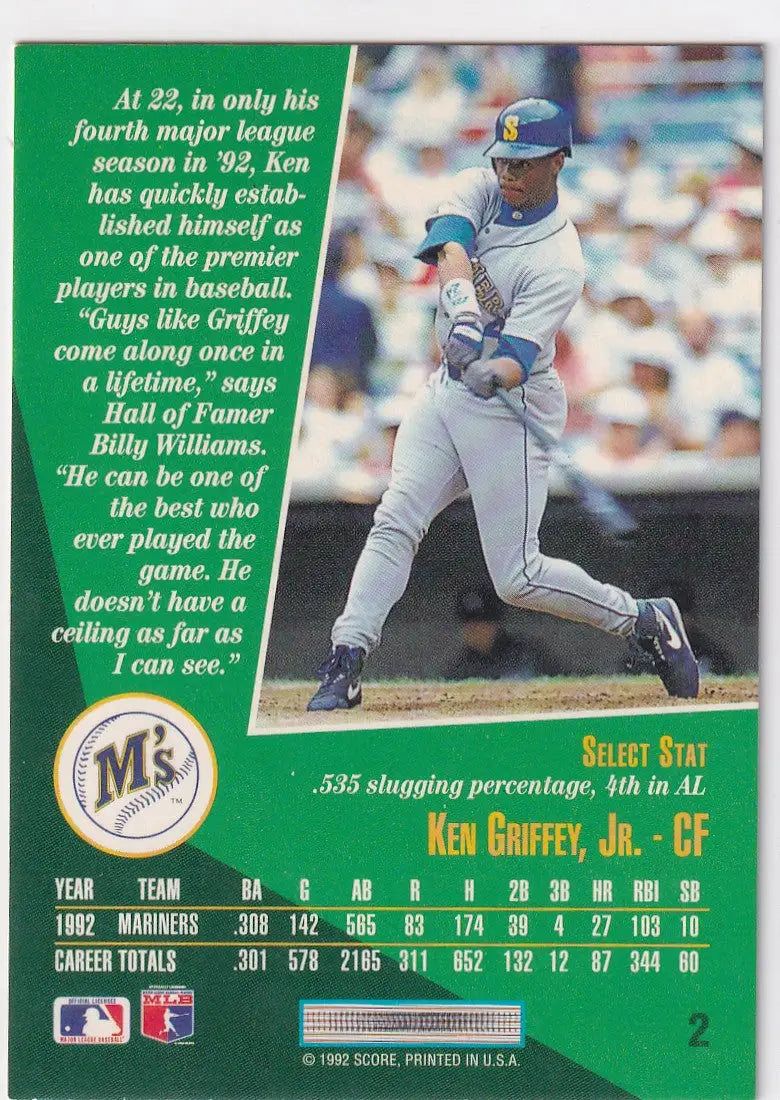 1992 SCORE #2 KEN GRIFFEY JR- SEATTLE MARINERS