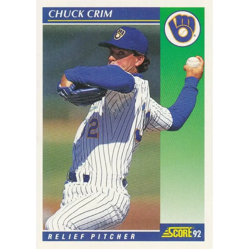 1992 Score #22 Chuck Crim NM-MT Milwaukee Brewers Baseball Card - Baseball Card Single