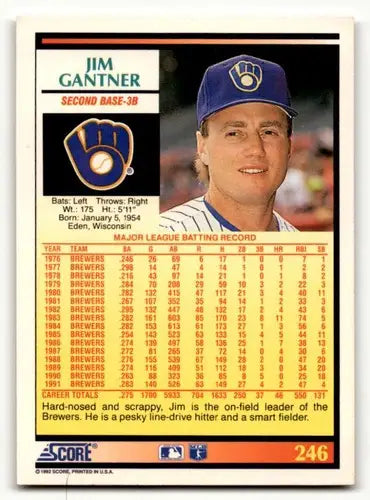 1992 Score #246 Jim Gantner Milwaukee Brewers Baseball Cards EX/NM ID:60477 - Baseball Card Single