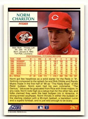 1992 Score #267 Norm Charlton Cincinnati Reds Baseball Cards EX/NM ID:55109 - Baseball Card Single
