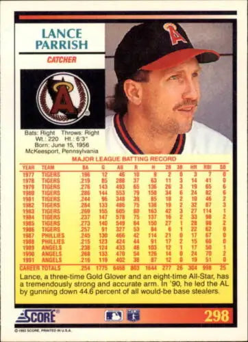 Lance Parrish baseball card 1992 Score NM-MT Angels original gloss Simply Sandoval