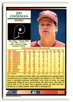 1992 Score #321 Jim Lindeman - Baseball Card Single
