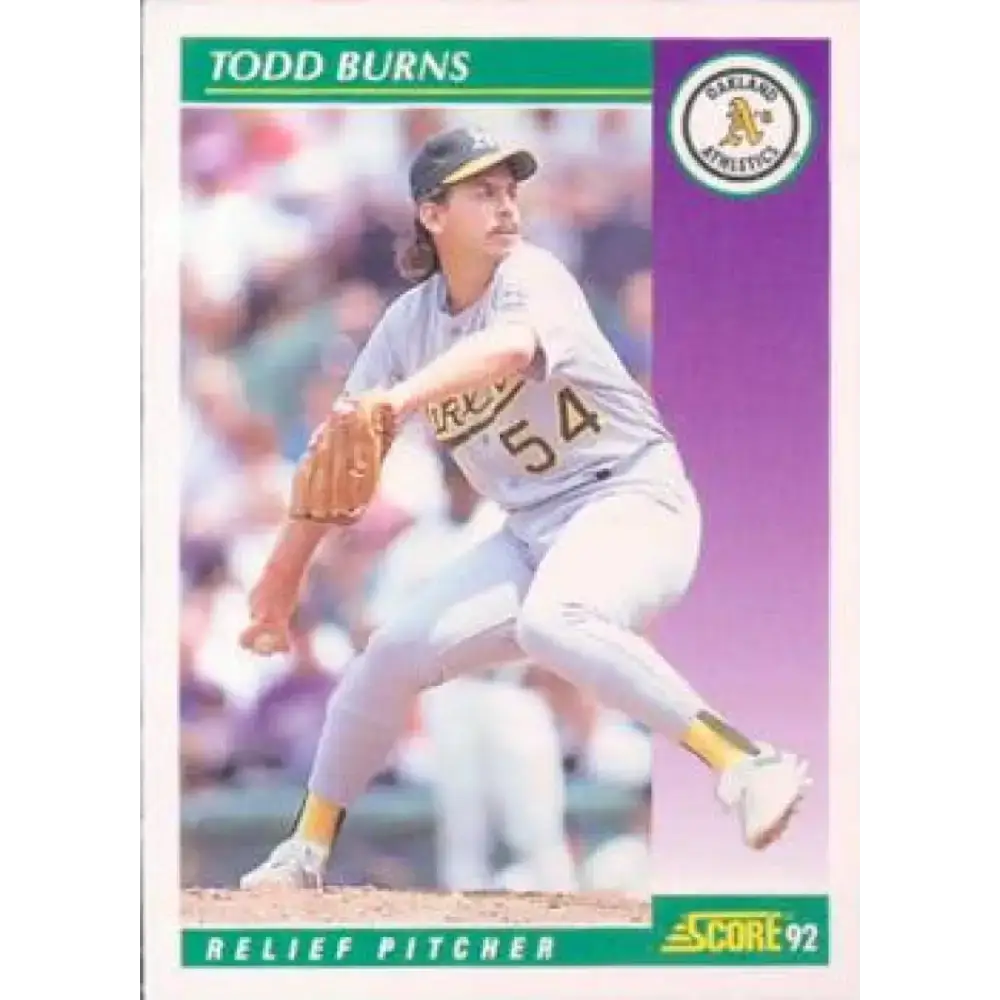 1992 Score #341 Todd Burns NM-MT Oakland Athletics Baseball Card - Baseball Card Single