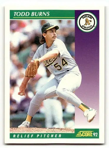 1992 Score #341 Todd Burns Oakland Athletics Baseball Cards EX/NM ID:60453 - Baseball Card Single
