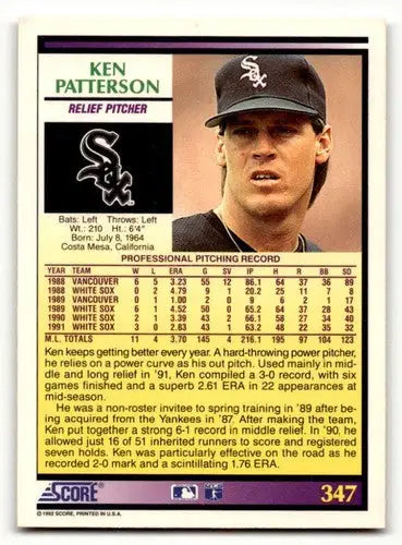 1992 Score #347 Ken Patterson Chicago White Sox Baseball Cards EX/NM ID:60449 - Baseball Card Single