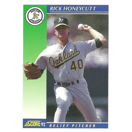 1992 Score #456 Rick Honeycutt NM-MT Oakland Athletics Baseball Card - Baseball Card Single