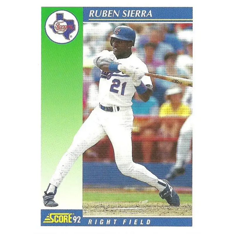 1992 Score #490 Ruben Sierra NM-MT Texas Rangers Baseball Card - Baseball Card Single