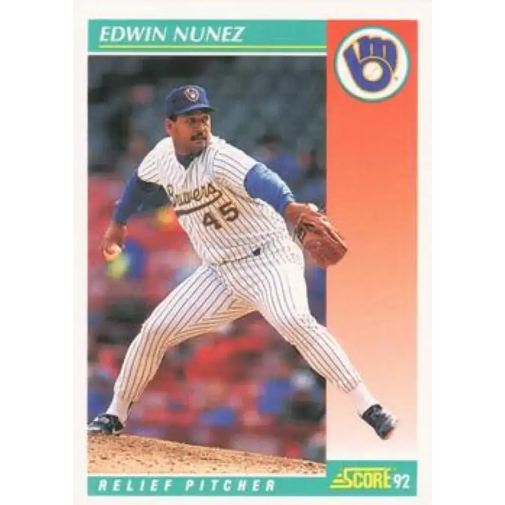 1992 Score #676 Edwin Nunez NM-MT Milwaukee Brewers Baseball Card - Baseball Card Single
