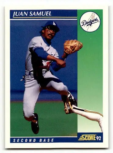 Original gloss 1992 Score Juan Samuel Los Angeles Dodgers baseball card front view