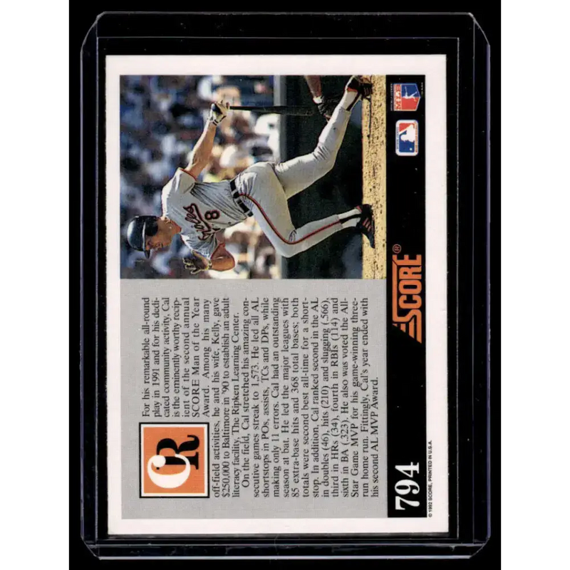 1992 Score #794 Cal Ripken Jr. Baltimore Orioles NM-MT Baseball Card - Baseball Card Single