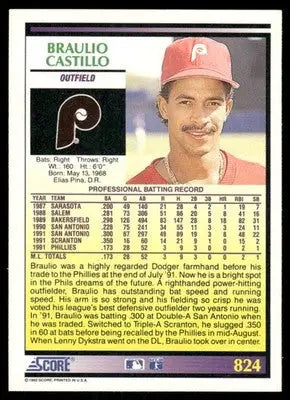 1992 Score Braulio Castillo #824 Baseball - Baseball Card Single