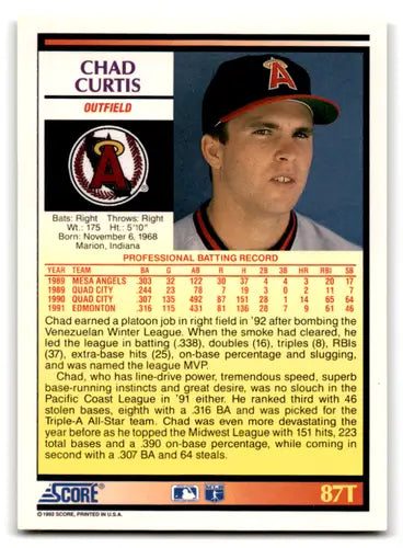 Original gloss 87T Chad Curtis Score Rookie baseball card in mint condition