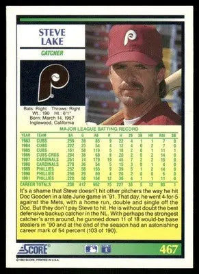 1992 Score Steve Lake #467 Baseball - Baseball Card Single