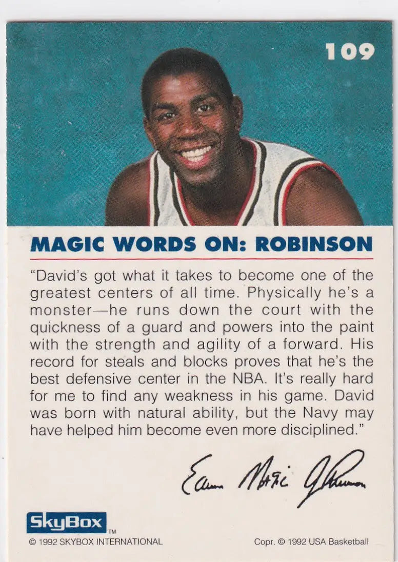 1992 SKYBOX #109 MAGIC ON ROBINSON USA- SAN ANTONIO SPURS - Basketball Card Single