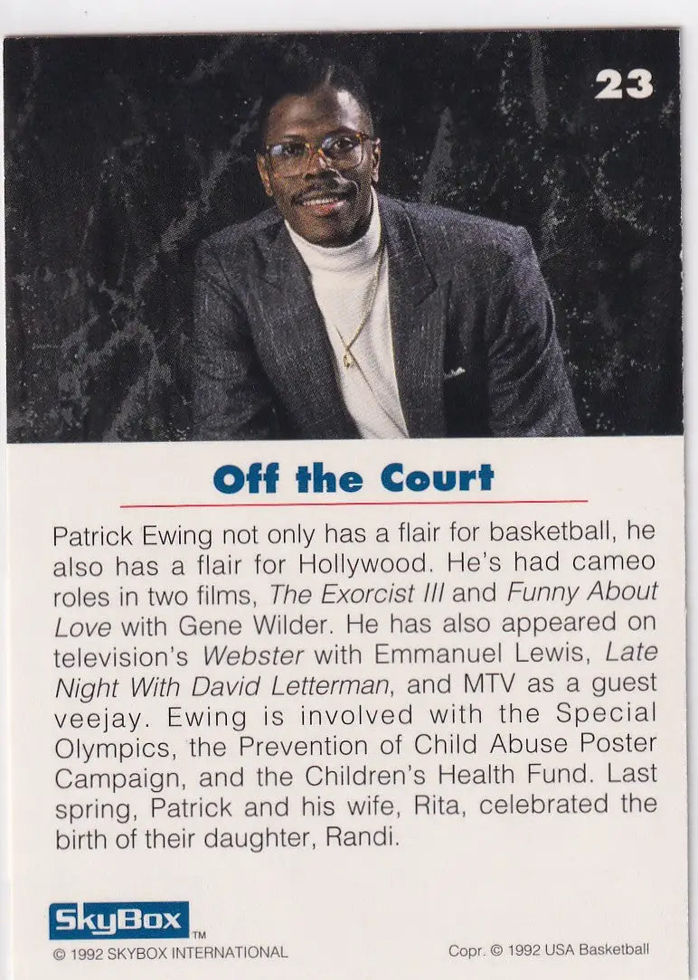 1992 SKYBOX #23 PATRICK EWING OFF THE COURT USA- NEW YORK KNICKS - Basketball Card Single