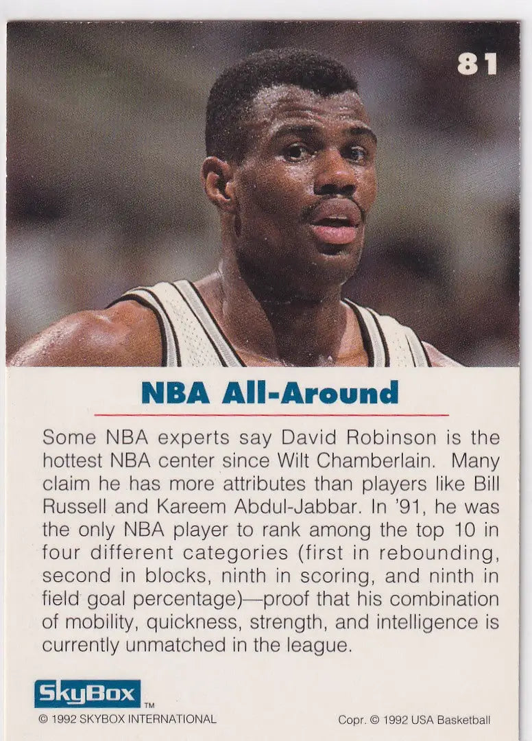 1992 SKYBOX #81 DAVID ROBINSON ALL AROUND USA- SAN ANTONIO SPURS - Basketball Card Single