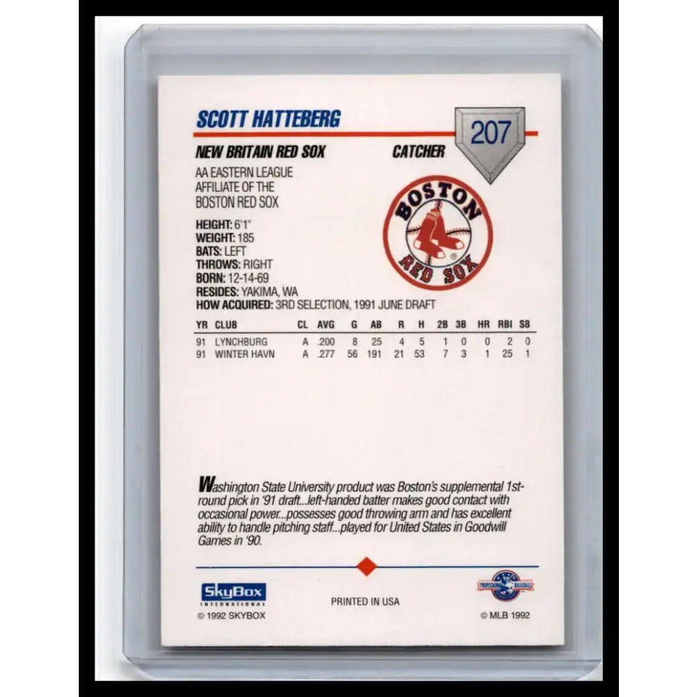 1992 Skybox AA #207 Scott Hatteberg New Britain Red Sox NM-MT Baseball Card - Baseball Card Single