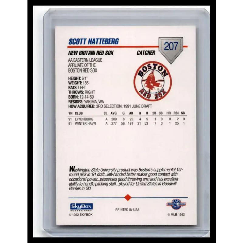 1992 Skybox AA #207 Scott Hatteberg New Britain Red Sox NM-MT Baseball Card - Baseball Card Single