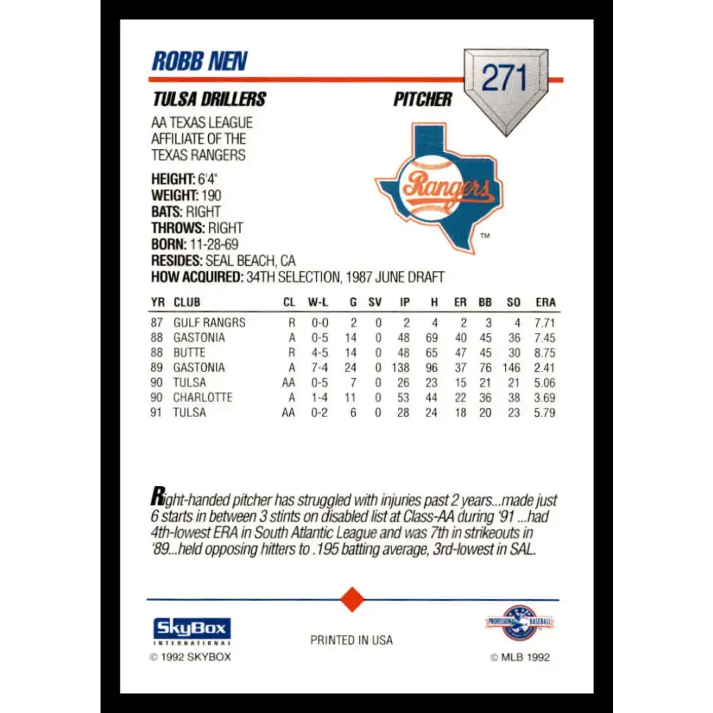 1992 Skybox AA #271 Robb Nen Tulsa Drillers NM-MT Baseball Card - Baseball Card Single