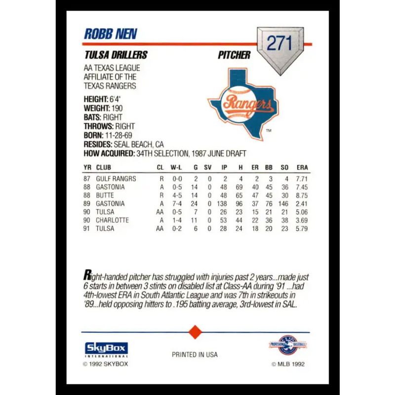 1992 Skybox AA #271 Robb Nen Tulsa Drillers NM-MT Baseball Card - Baseball Card Single