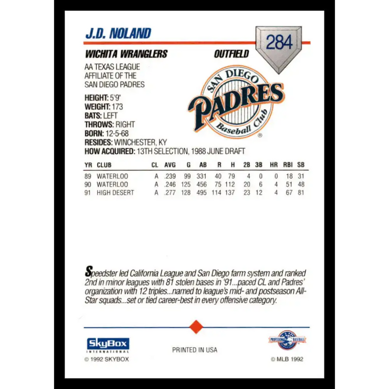 1992 Skybox AA #284 J.D. Noland Wichita Wranglers NM-MT Baseball Card - Baseball Card Single