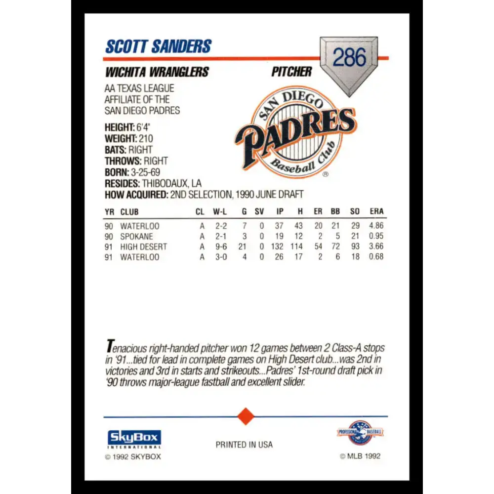 1992 Skybox AA #286 Scott Sanders Wichita Wranglers NM-MT Baseball Card - Baseball Card Single