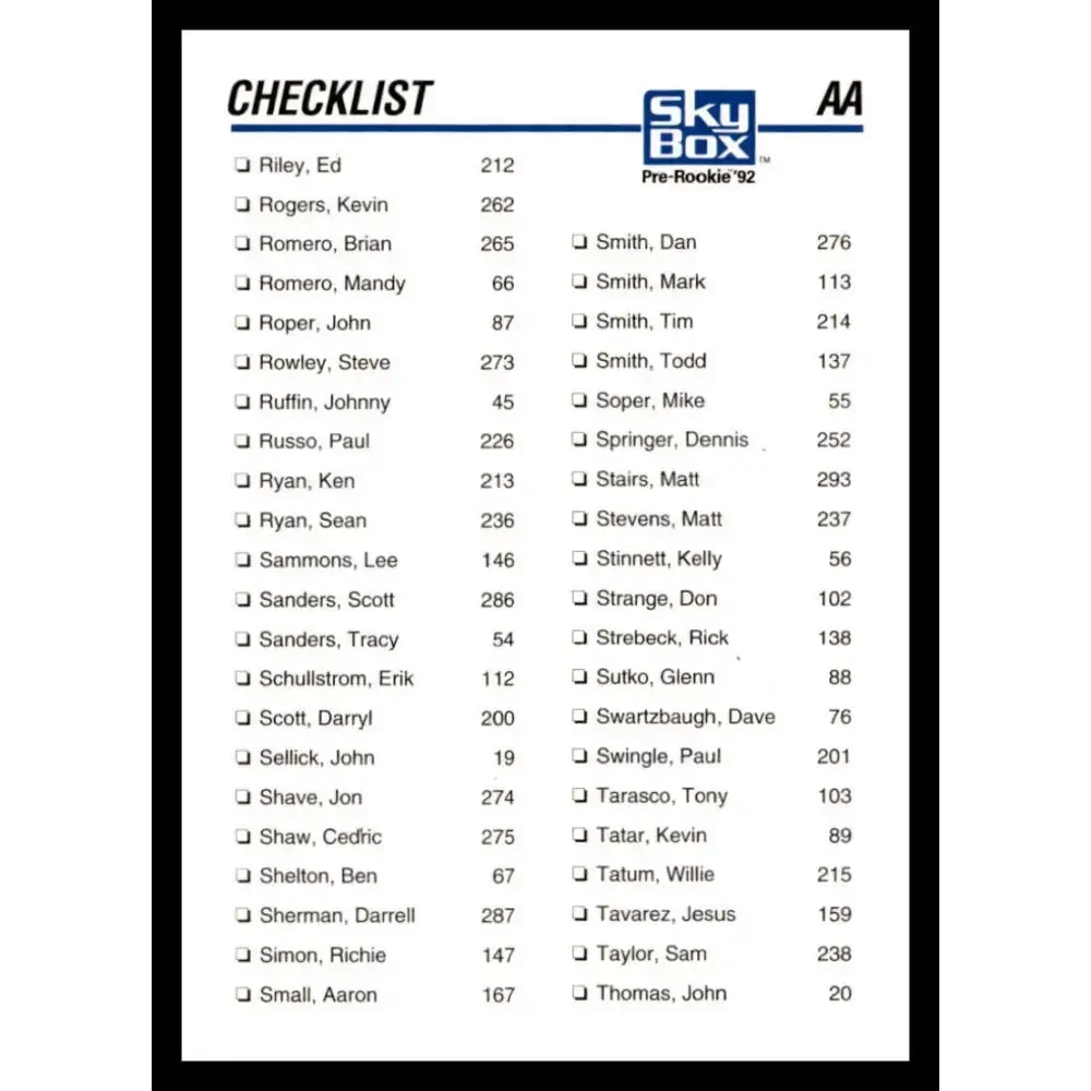 1992 Skybox AA #306 Checklist Alpha 4 Checklist NM-MT Baseball Card - Baseball Card Single