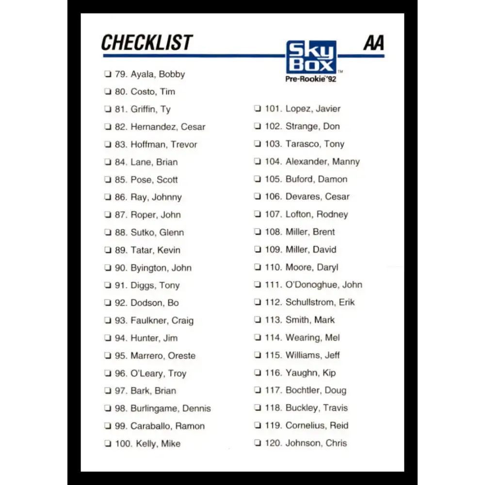 1992 Skybox AA #308 Checklist Numeric 2 Checklist NM-MT Baseball Card - Baseball Card Single