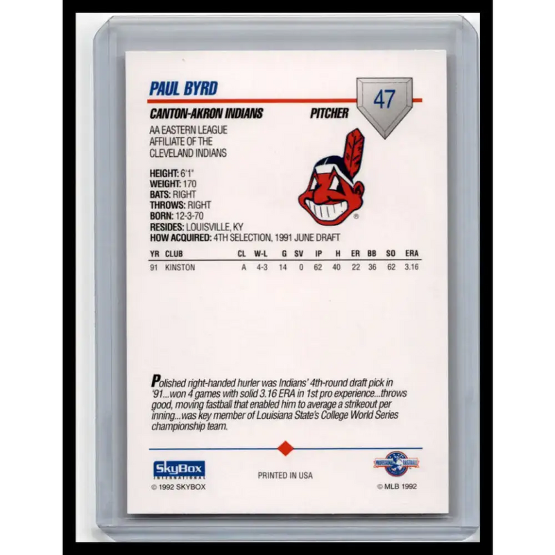 1992 Skybox AA #47 Paul Byrd Canton-Akron Indians NM-MT Baseball Card - Baseball Card Single