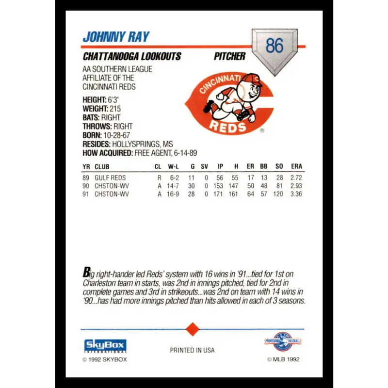 1992 Skybox AA #86 Johnny Ray Chattanooga Lookouts NM-MT Baseball Card - Baseball Card Single